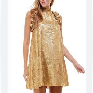 TCEC gold ruffle mini dress